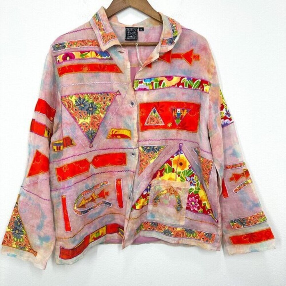 Vintage Patterned Patchwork Blazer Jacket - Pink & Red